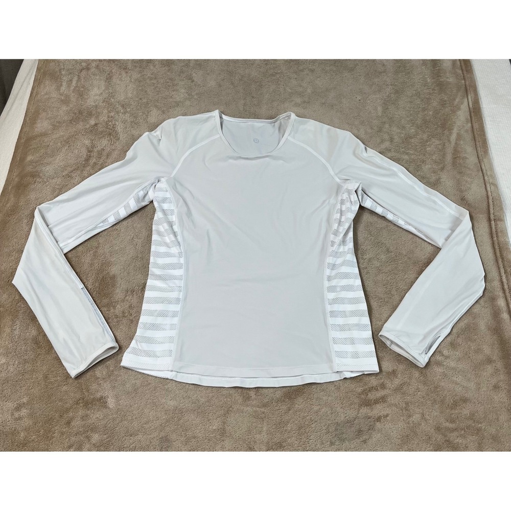 Lululemon Mesh Panel Running Top Women's Off-White Thumbholes Long Sleeve